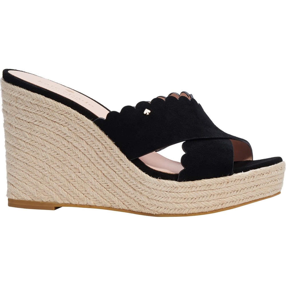 Like New! Kate Spade Black Suede Tegan Espadrille Wedge Sandal Size 11 - Picture 8 of 9